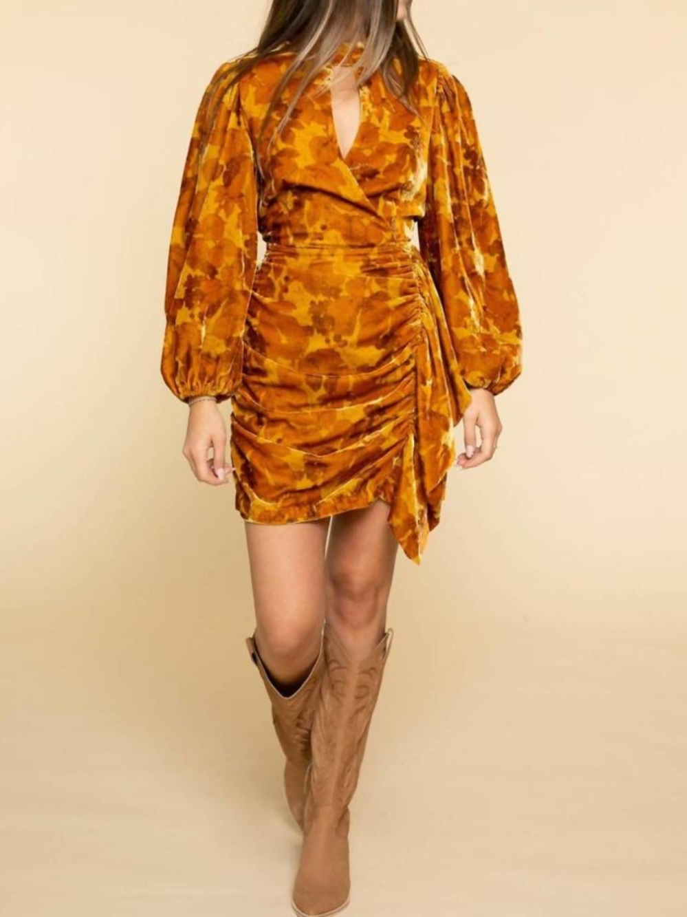 Rhode Dress Sz 0 Zadie Velvet Mini Fall Foliage Wheat Yellow Orange Luxury Boho